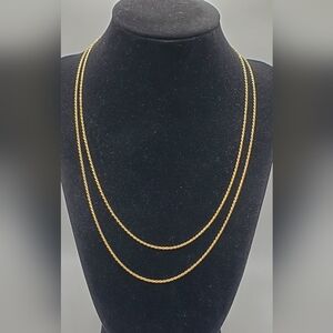 14K Gold Over 925 Sterling Silver Rope Chain 1.3mm 18/20" Womens Italy, NEW